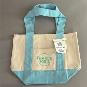 Trader Joe's Mini Canvas Tote Bag in Blue & Cream